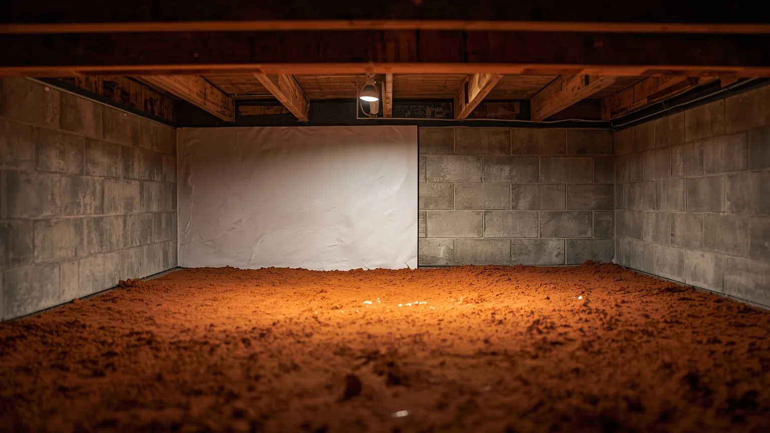 Crawl space liner turned up a block wall and terminated in a taped horizontal line